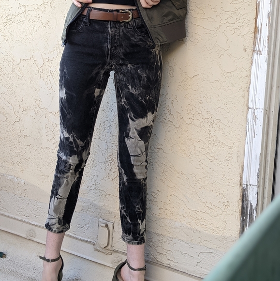 Hand Dyed Bleached GAP 1969 Black Crop Jeans - Picture 4 of 7